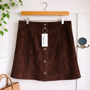 FRAME 100% Lamb Leather Suede A-Line Mini Skirt 30 NWT $595